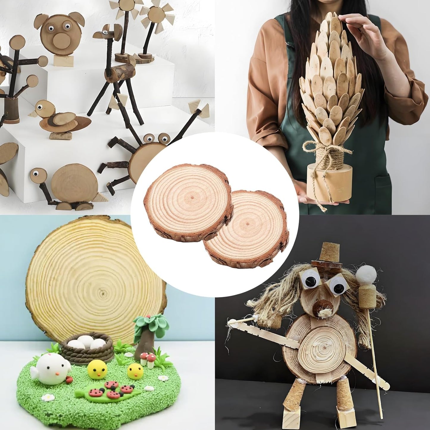 Natural Wood Slices for Wedding Decor, Christmas Ornaments – 20PCS 2.4-2.8 Inch Unfinished Predrilled Wooden Circles, DIY Crafts & Arts