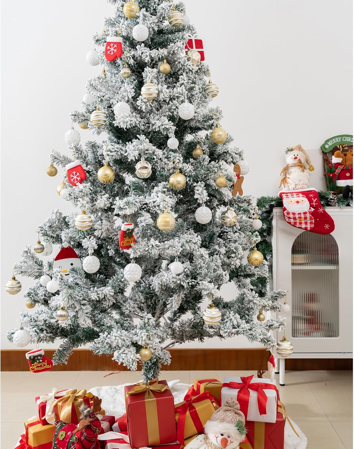 100Pcs Christmas Balls Ornaments Set, Shatterproof Christmas Decorations with Hand-held Gift Package for Xmas Tree/Holiday/Wedding/Holiday/Party Decor (Gold & White)