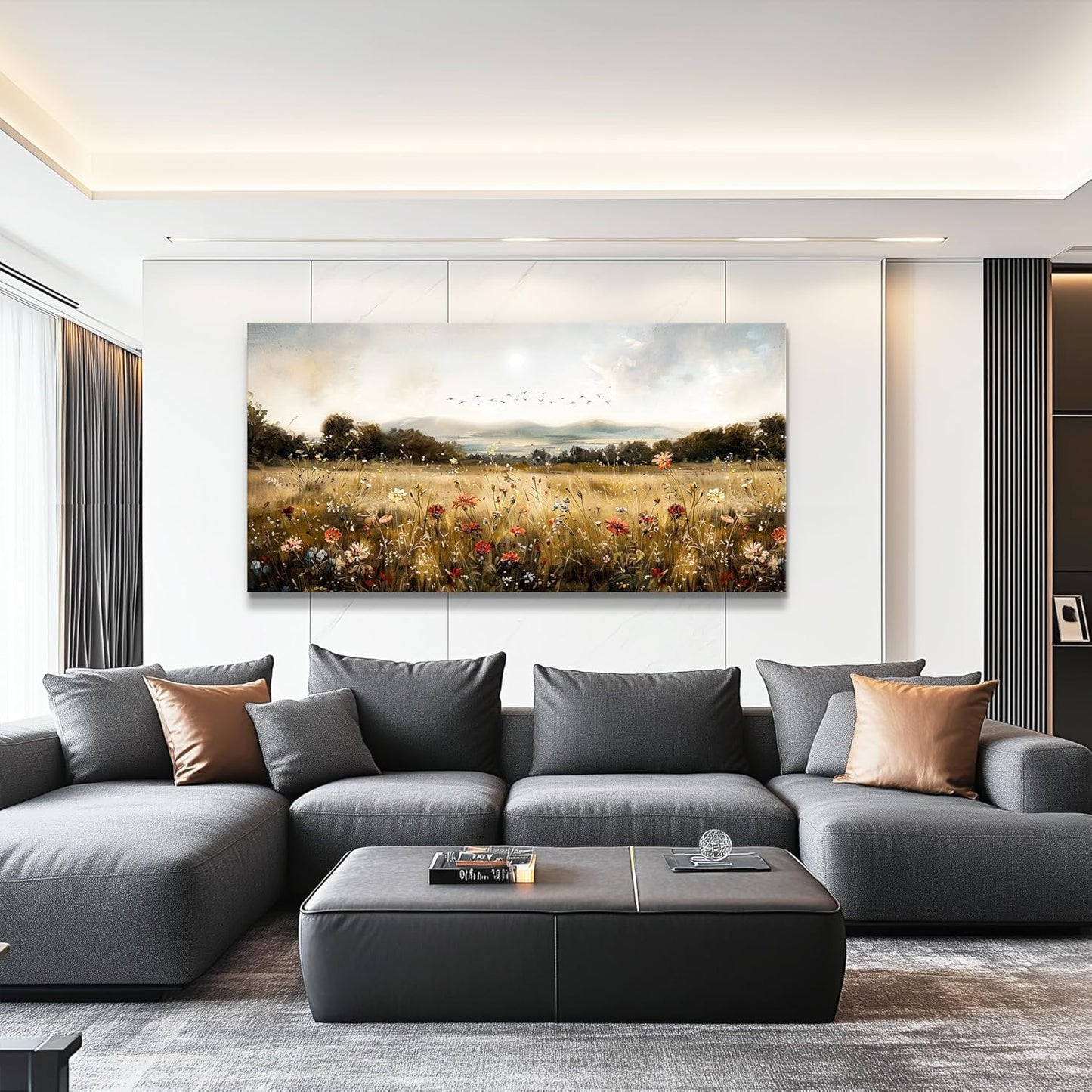 KELIYUAN Canvas Wall Art For Kitchen Dining Room Vintage Decor, Lawn Paintings With Flowers Wall Decor Prints Home Office Living Room Bedroom Decoration Home Decor, Can Be Hung Directly 20 "X 40"