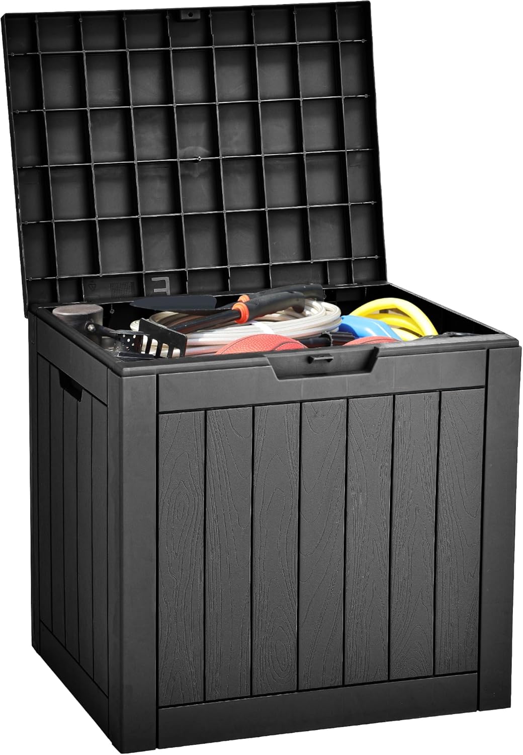 YITAHOME 31 Gallon Outdoor Storage Deck Box, Waterproof Resin Package Delivery and Storage Box with Lockable Lid for Patio Furniture Cushions, Pool Accessories, Garden Tools, Black