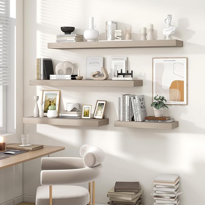 Heimlove 36 Inch Floating Shelves for Wall,10 Inch Deep Grey Wood Shelves with Invisible Brackets,Wall Mounted Storage & Display Shelves for Bedroom,Living Room,Kitchen,Office