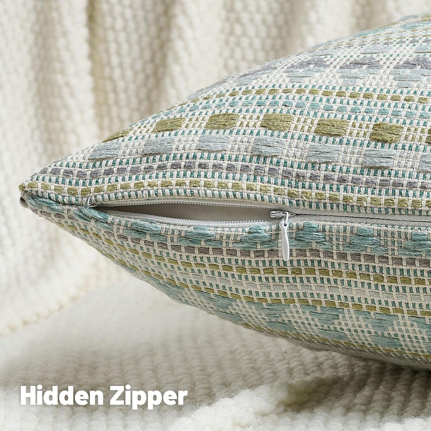 FUTEI Green Blue Decorative Throw Pillow Covers 18x18 Inch Set of 2,Soft Cozy Chenille Jacquard Textured Cushion Case,Boho Home Decor for Couch Bed Living Room