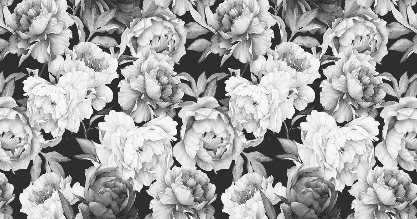 Black and White Peonies Wallpaper Watercolor Floral Mural Wallpaper for Bedroom Living Room (Not Peel n' Stick)