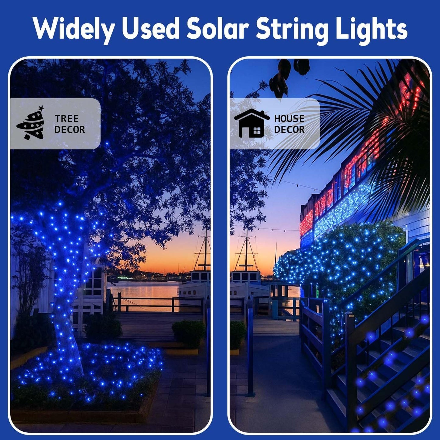 SANJICHA Blue Solar String Lights, Extra-Long 2 Pack 144FT 400LED Super Bright Solar Fairy Lights Outdoor, Waterproof Copper Wire 8 Modes for Garden Tree Party Wedding Decorations