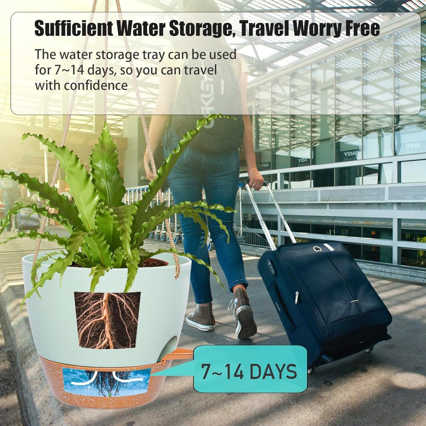 8 inch Hanging Planters, 2 Pack Self Watering Hanging Pots with 20oZ Deep Reservoir for Indoor Outdoor Plants Flowers, Green with Brown