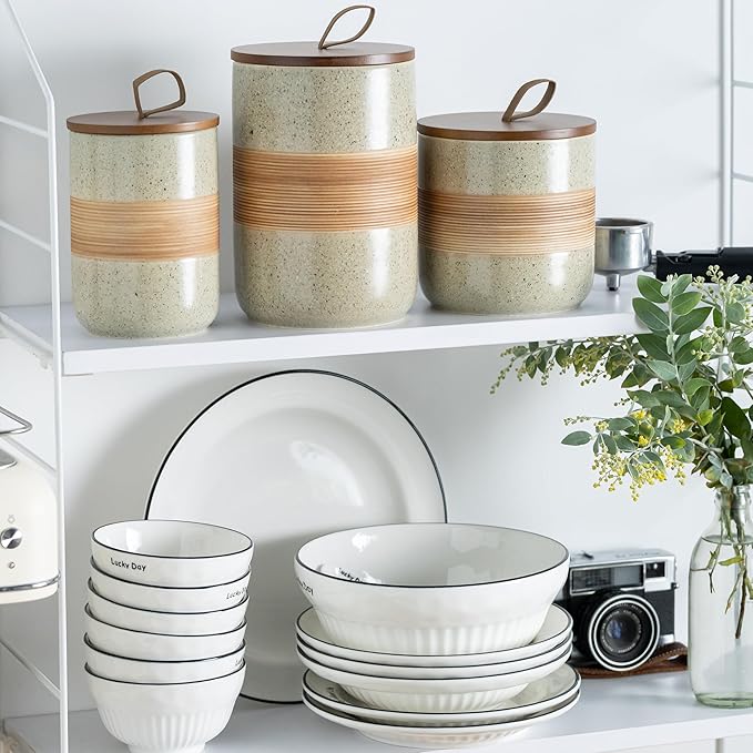 Spice Jars with Lid, Coffee Container Kitchen Food Storage Jars for Spice Sugar Tea Bag, Stackable Decorative Canisters for Countertop, 37oz