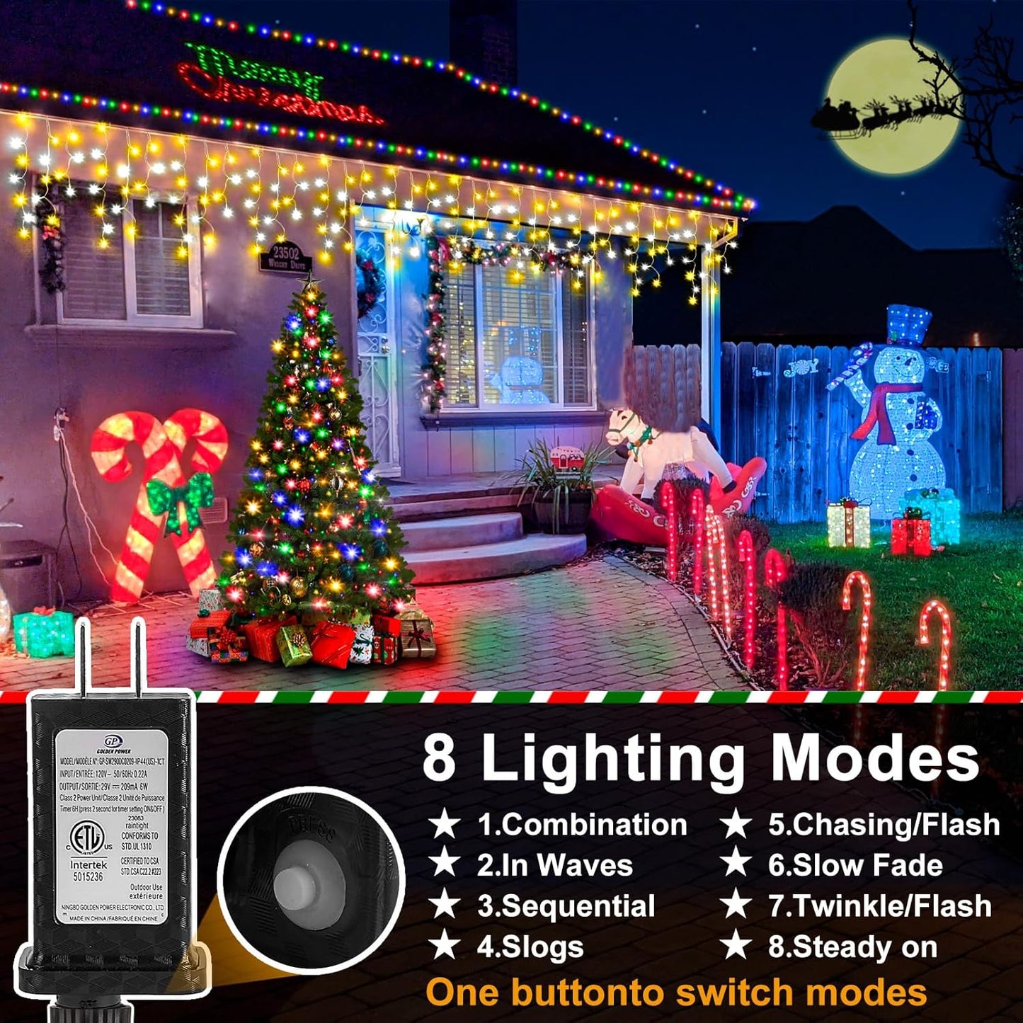 49FT Christmas Lights, 480 LED Ice Lights for Outside Clear Wire Twinkle Lights with 8 Modes Timer Waterproof for Christmas Party Tree Holiday Patio Yard Home Decor(Cool White and Warm Warm)