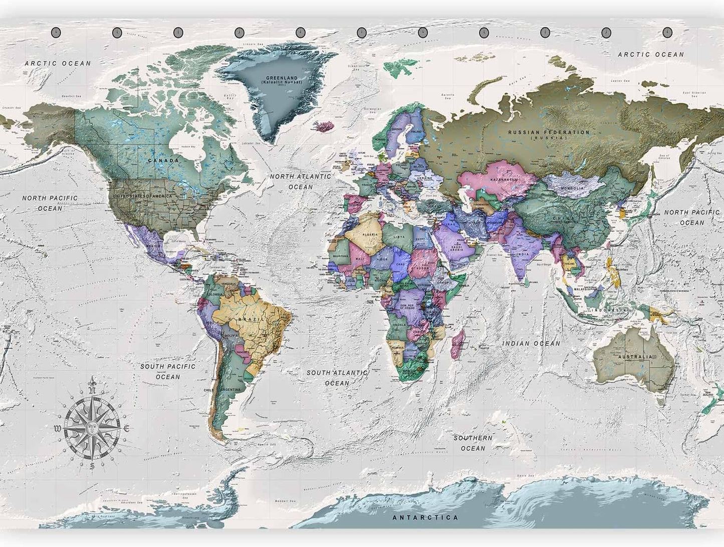 artgeist Premium Wall Mural World Map 118x83 in - XXL Non-Woven Wallpaper Fleece Wall Decor Photo Print Picture Image Design Home Map of The World k-A-0380-a-a