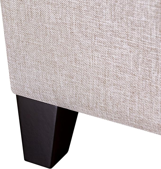 Adeco 18 Inch High Cube Ottoman Storage, Linen Chair Foot Stools, Upholstered Vanity Stool with Hinged Lid, Solid Wood Legs (Beige Grey)