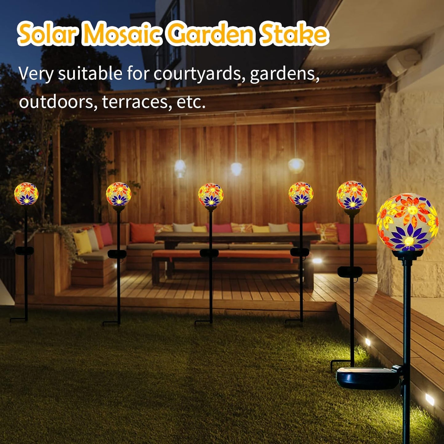 Afirst Solar Lights Outdoor Decorative - Solar Gazing Ball Mosaic Garden Stakes Flower Decorative Lights Waterproof for Pathway Yard Lawn Decoration Orange