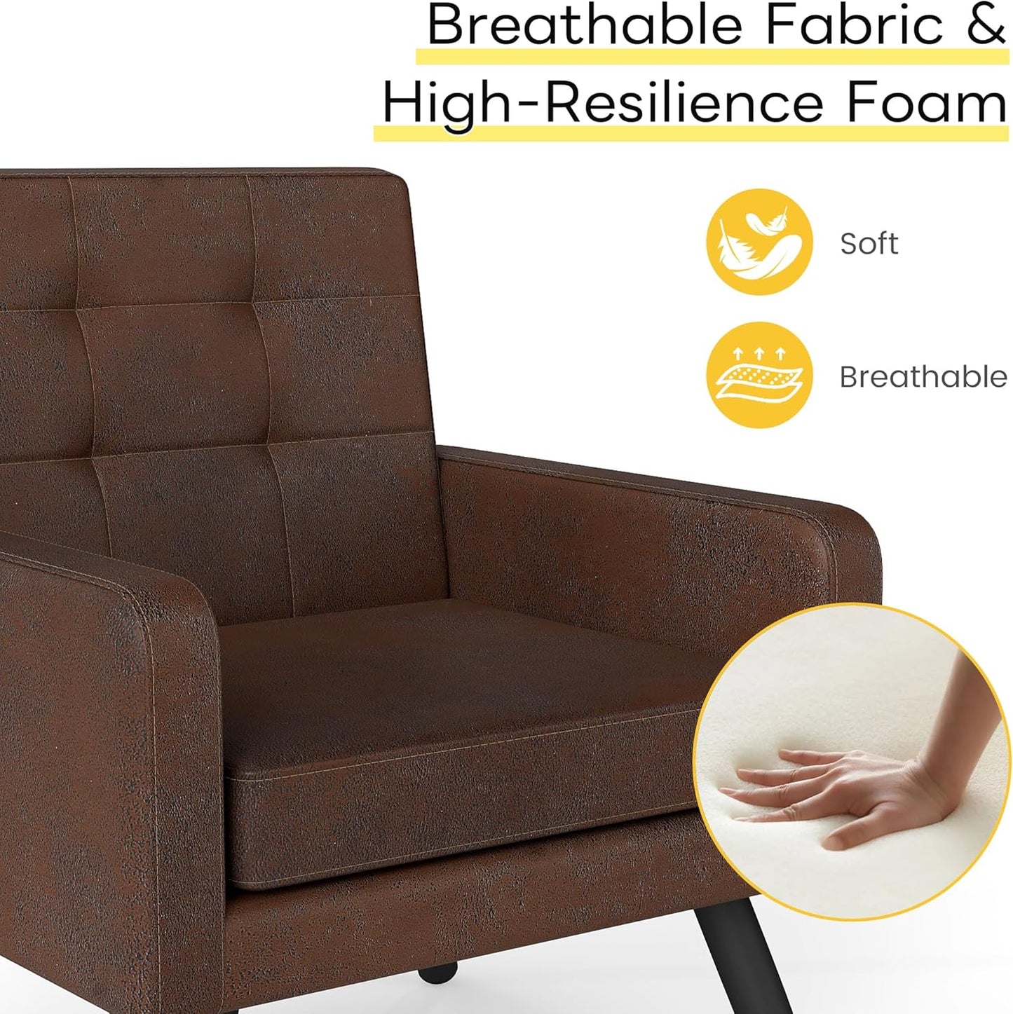 Kromax Mid-Century Modern Accent Chair for Living Room, 496 Lb. Weight Capacity, Dual Armrests, Comfy Extra Large Seat, Timeless Style Perfect for Reading & Relaxing, Bronze