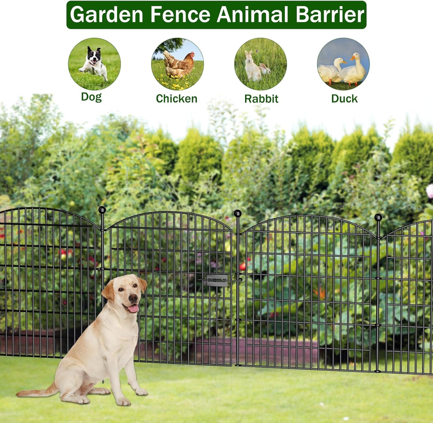 10 Panels Decorative Garden Fence with Gate - 32 in (H) x 23.6 ft (L) No Dig Dog Fence Outdoor for Yard, Rustproof Tall Garden Fencecing Panels, Animal Barrier Suitable for Yard Border, Patio