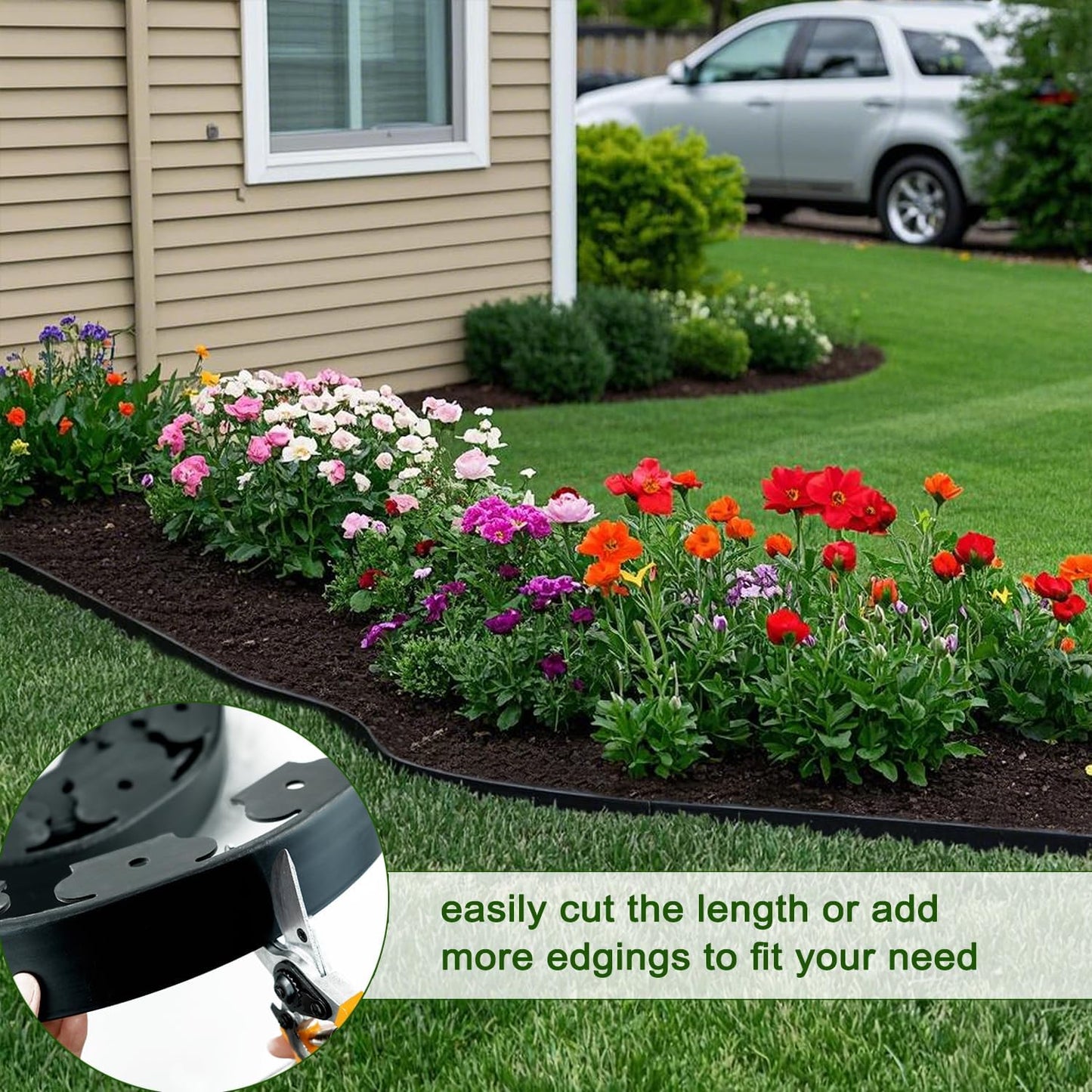 Hugeleaf Landscape Edging 2 Inch Tall, 40 Feet Garden Edging Border with 40Pcs Stakes,Lawn Border for Landscaping, Flower Beds(Black)