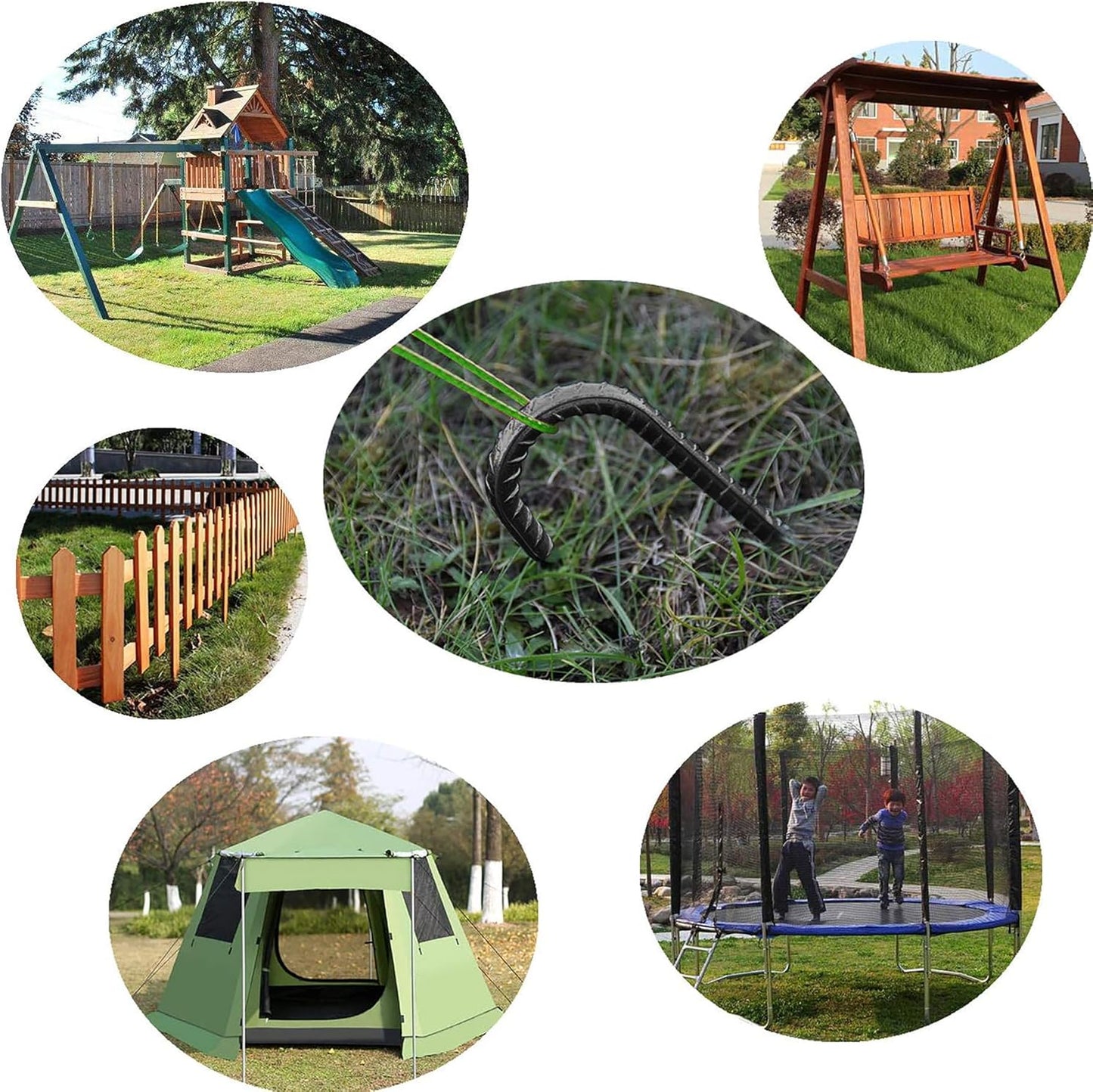 16" Ground Rebar Stakes Heavy Duty J Hook Ground Anchors, 5/16 inch Curved Steel Tent Stakes Anti Rust Steel Ground Stakes for Chain Link Wire Fencing, Pack of 40, Black