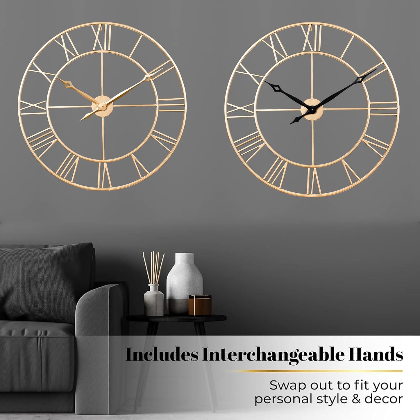 CLXEAST 30 Inch Wall Clock,Large Champagne Gold Metal Roman Numeral Wall Clock, Modern Wall Clocks for Living Room Decor,House Warming Gifts New Home