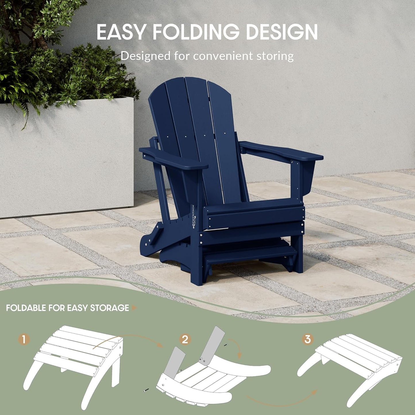 WestinTrends Outdoor Ottoman, Patio Adirondack Ottoman Foot Rest, All Weather Poly Lumber Folding Foot Stool for Adirondack Chair, Widely Used for Outside Porch Pool Lawn Backyard, Navy Blue