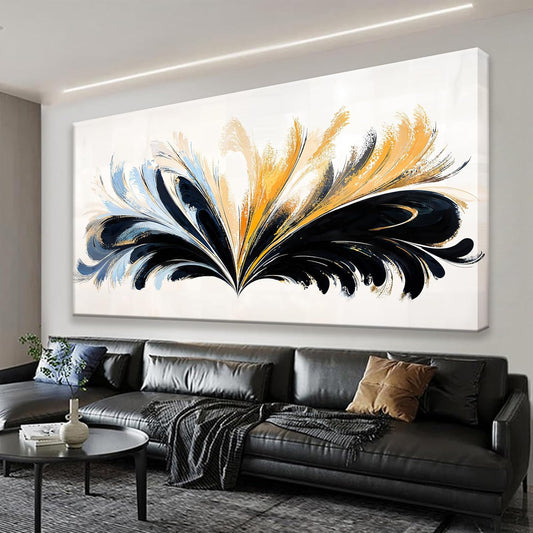 QSQ Black And Gold Abstract Wall Art Print Painting Canvas Art Wall Decor Artwork Abstract Blue Feather Wall Decor Pictures For Bedroom Kitchen Office Artwork 20 X 40 Inch Ready To Hang