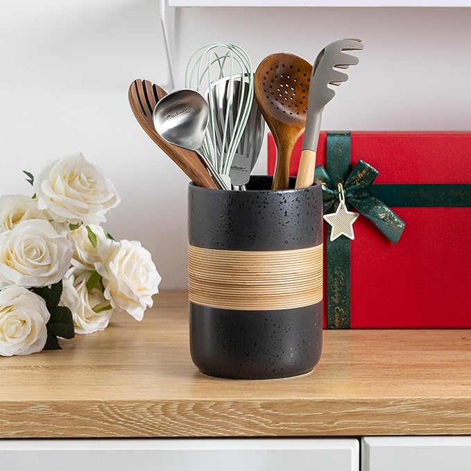 Coffee Container Jar with Lid, Ceramic Kitchen Food Storage Jars for Spice Sugar Cookie, Stackable Decorative Jars for Coffee Bar, Black & 28oz