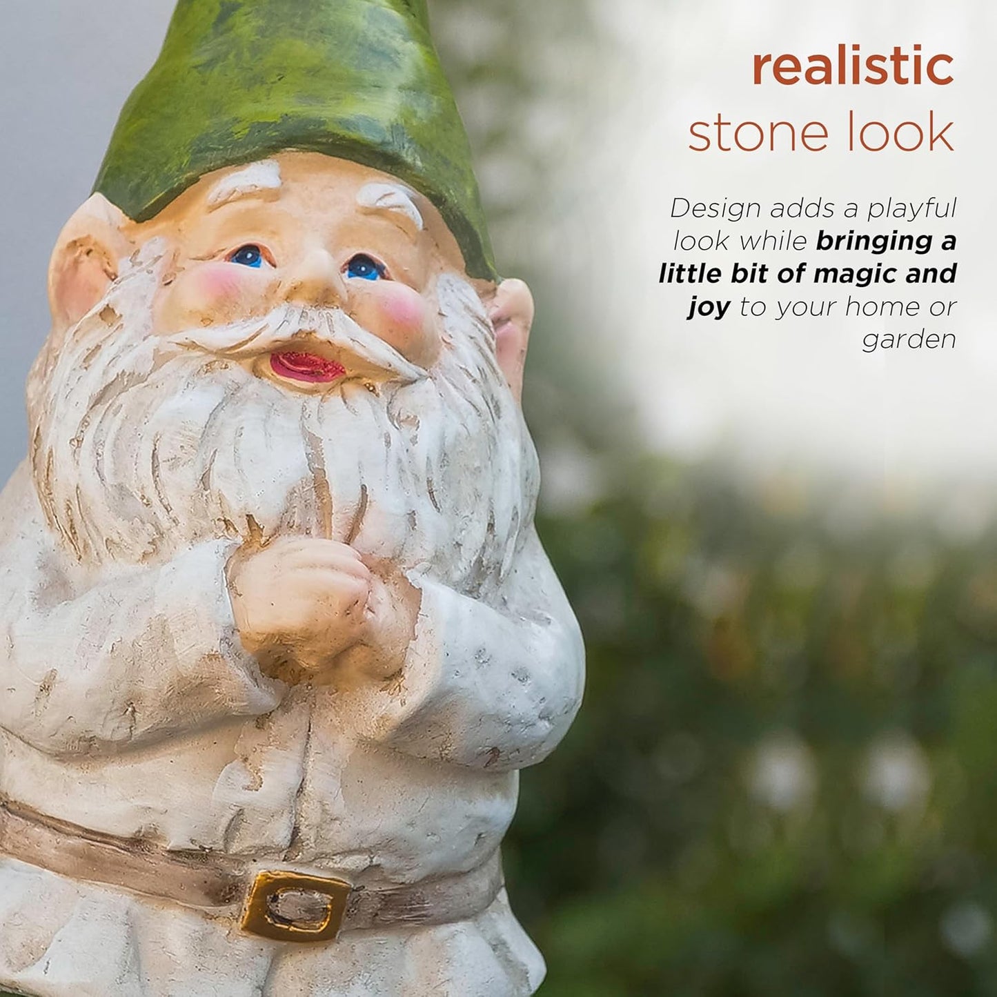 Alpine Corporation - 12" Tall Outdoor Garden Gnome Yard Statue Decoration – Playful Resin Gnome with Earthtone Colors - Durable, Weatherproof Lawn Sculpture for Patio, Deck, Yard