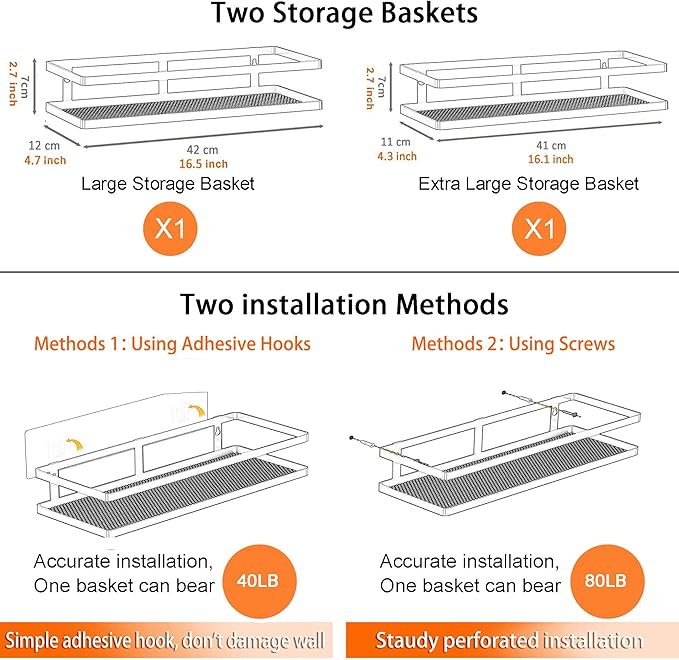 PUSDON Metal Wall Hanging Basket 2 Packs DIY Suitable for Multiple Scenes - Large White Guardrail Suit
