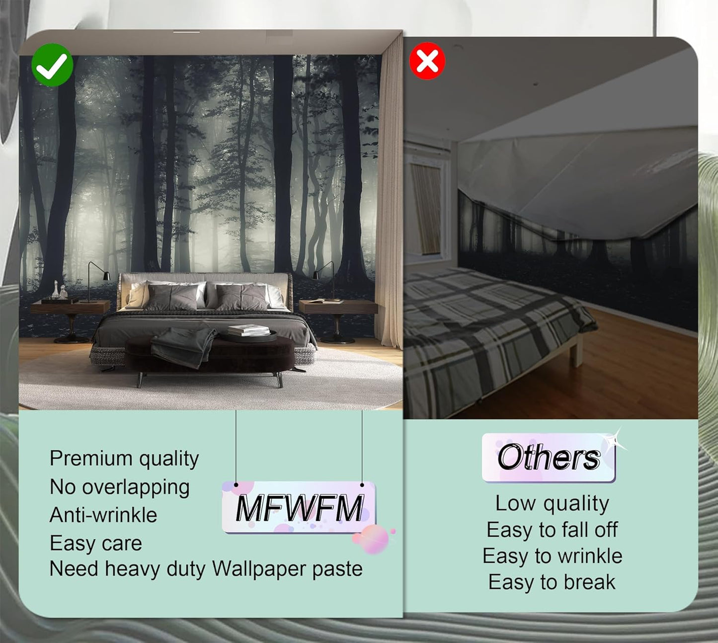 Foggy Forest Wallpaper Misty Jungle Rainforest Trees Nature Landscape Wall Mural(Not Peel n' Stick)