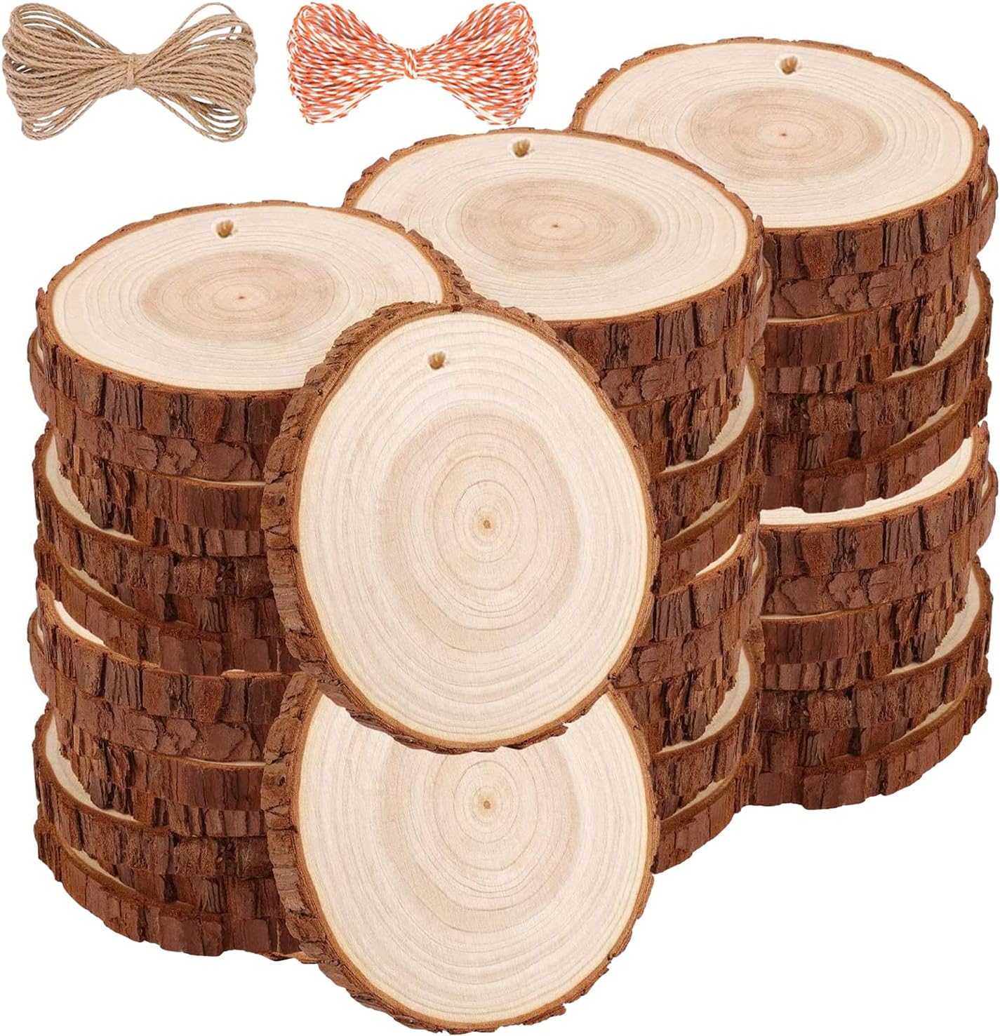 Wood Slices TICIOSH Craft Unfinished Wood kit Predrilled with Hole Wooden Circles for Arts Wood Slices Christmas Ornaments DIY Crafts 30 Pcs 2.0-2.4 inches