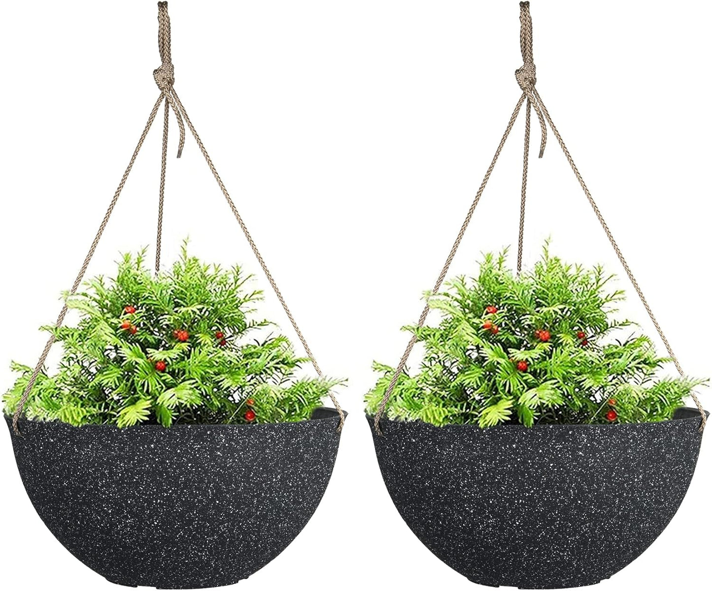 LA JOLIE MUSE Large Hanging Planters for Outdoor Plants - 13 Inch Hanging Basket for Patio Set of 2, Speckled Black