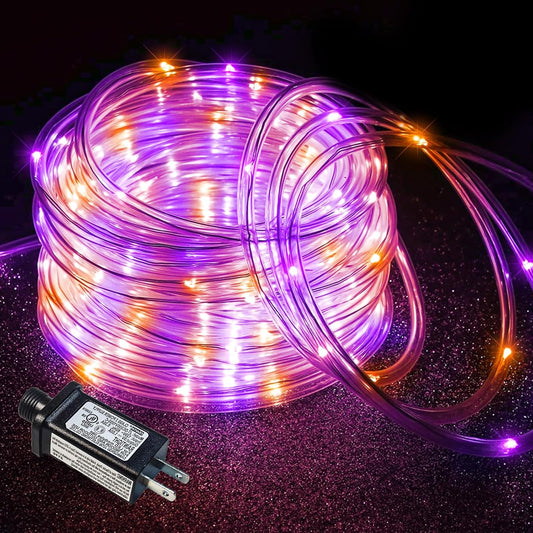 Purple Orange Halloween Lights, 66FT 200 LED Rope Lights for Outside Waterproof with 8 Modes, Connectable Tube String Lights for Indoor, Garden, Backyard, Patio, Deck, Pool, Tree Decorations