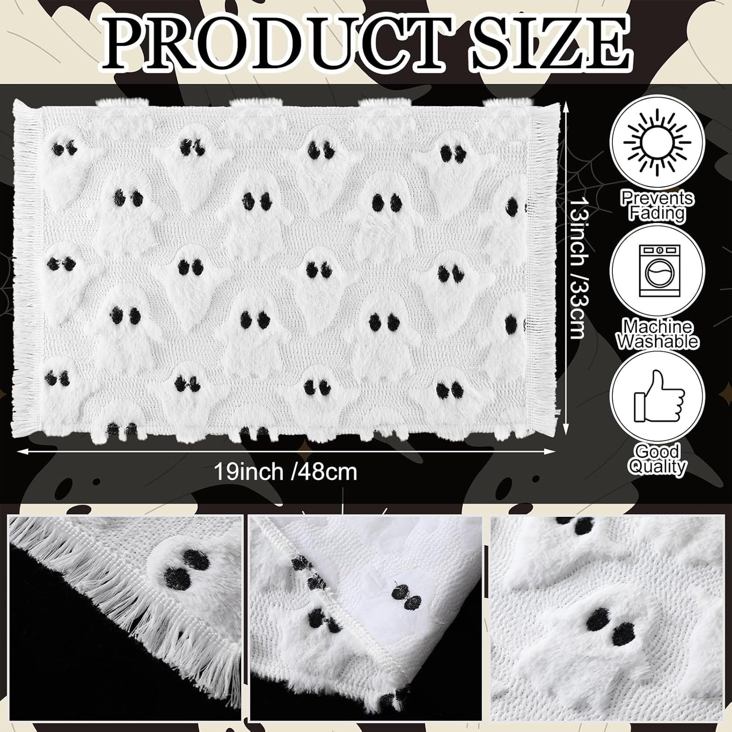 Nuanchu 4 PCS White Ghost Boo Placemats 13 x 19 Inch Halloween Soft Plush Faux Fur Wool Table Mats Halloween Placemats for Party Kitchen Dining Decoration