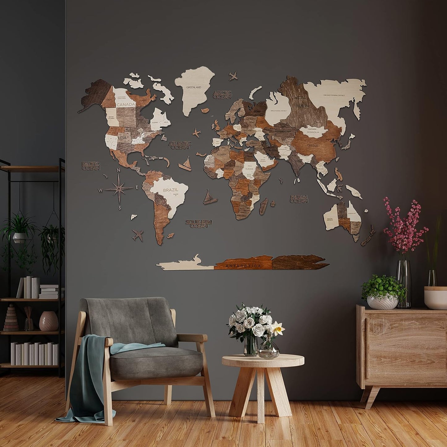 Handmade 3D Wood World Map Wall Art Large Wall Decor Track Your World Travels - Special For Home, Kitchen And Office (Large, Multicolor)