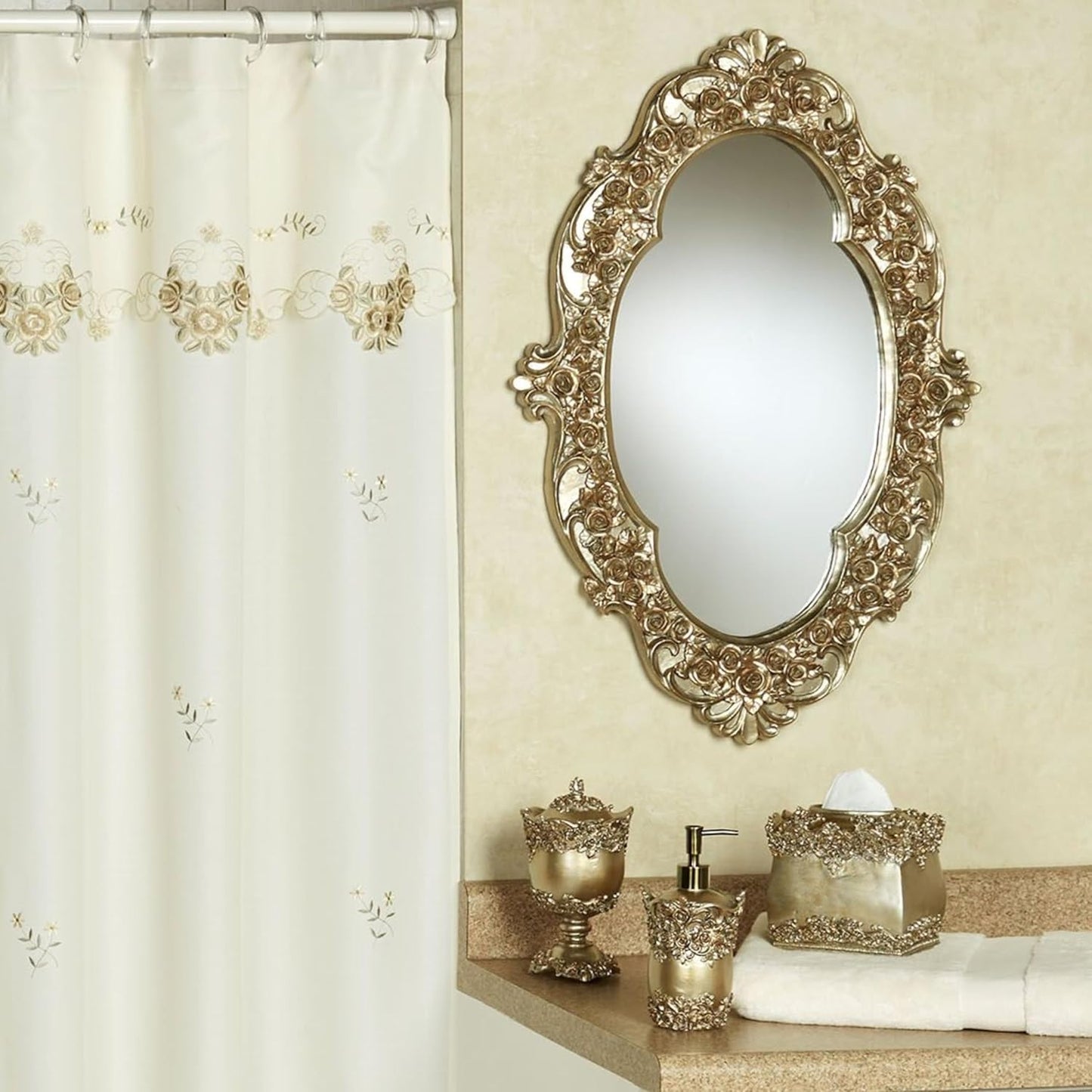 Touch of Class Victoria Rose Oval Vintage Wall Mirror | Victorian Style Decor for Bedroom, Living Room, Bathroom Vanity | Ornate Gold Framed