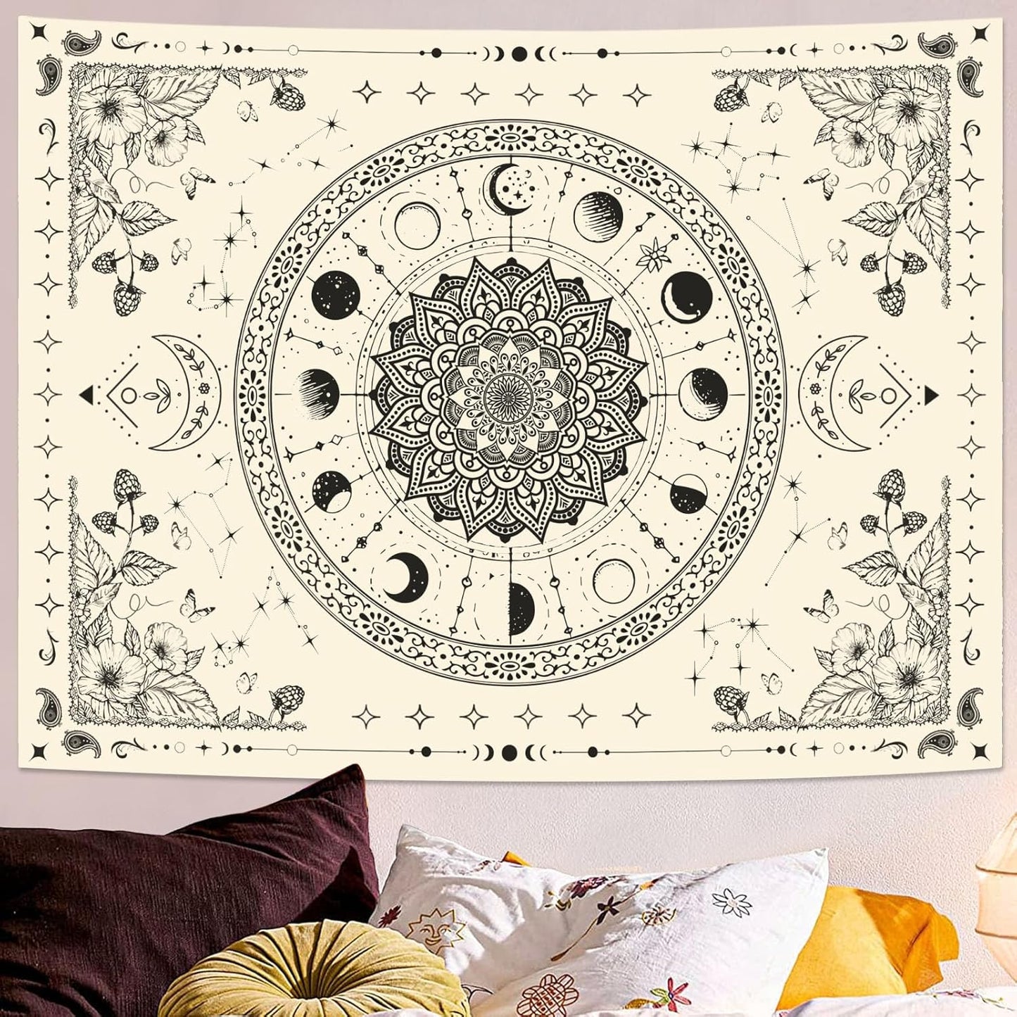 Lunerfex Mandala Moon Tapestry Boho Tapestry for Bedroom Black and White Tapestries Wall Hanging Living Room Wall Art and Home Decor 44x60