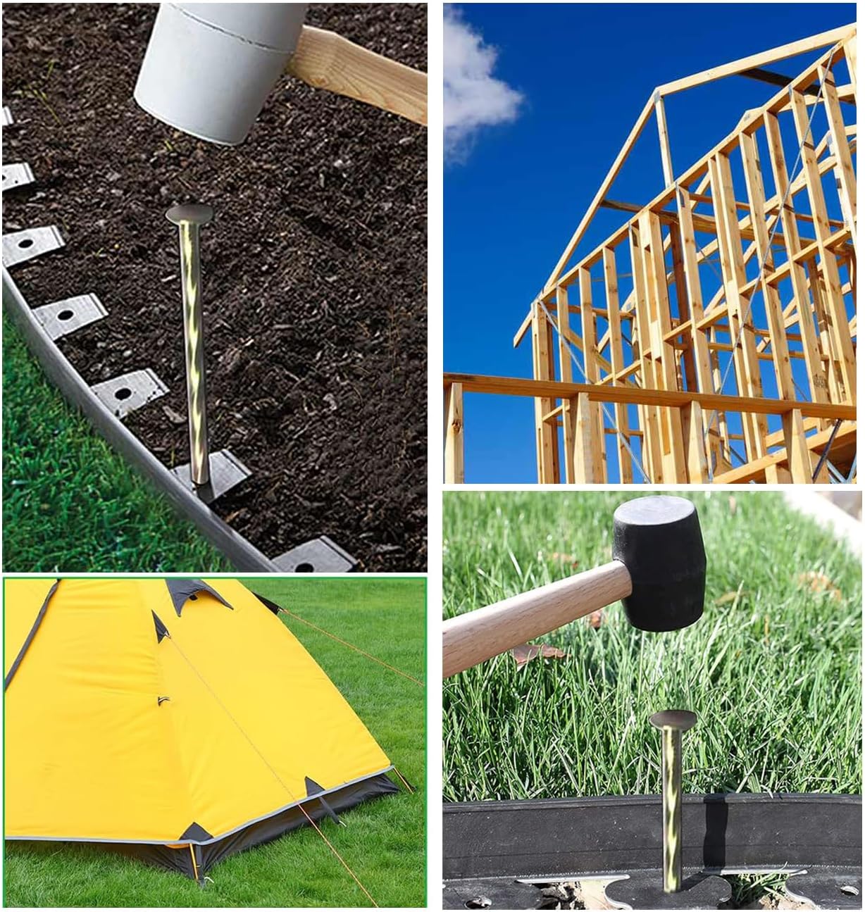 Camping Stakes Tent Pegs 9 Pack 8" Galvanized Non-Rust Metal Edging Spike, Garden Spiral Landscape Piles/Anchors for Paver Edging, Turf Stakes, House Construction, Carpentry Nail, Tent Stakes