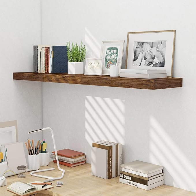 Fun Memories 55 Inch Fireplace Mentel Shelf, 10 Inch Deep Shelves for Display&Wall Storage, Rustic Wood Wall Shelf -Extra Long Floating Shelves for Living Room Laundry Room, Rustic Brown, Set of 1