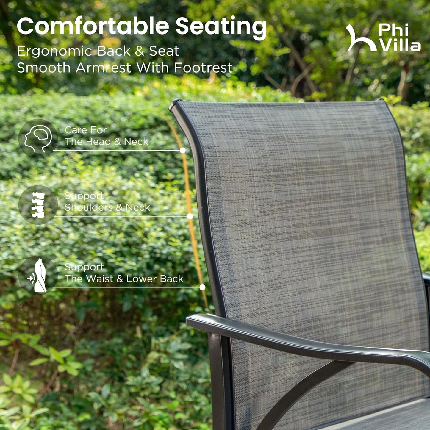 PHI VILLA 7 Piece Outoor Bar Dining Set, High Top Patio Bar Table and Chairs Set with 6 Outdoor Swivel Bar Stools & 40" Outdoor Bar Table for Yard, Garden and Terrace, Grey