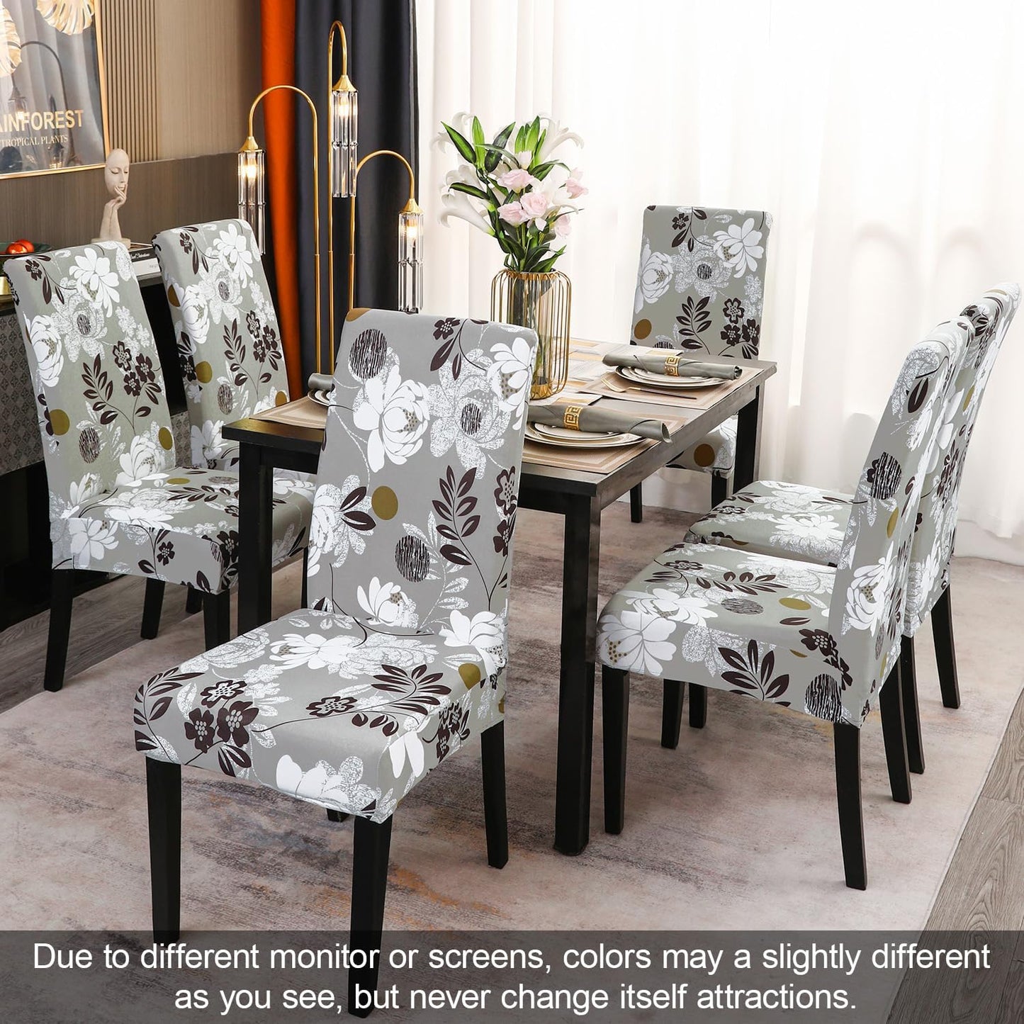 JQinHome Chair Covers for Dining Room Set of 4, High Stretch Removable Washable Parsons Chair Slipcover for Home Party Hotel Wedding Ceremony (Flower,4PCS)