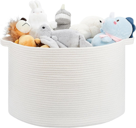 Ravinte Large Storage - 22"x 22"x 14" Blanket Basket for Living Room, Baby Toy Storage, Cotton Rope Woven Laundry Basket (White)