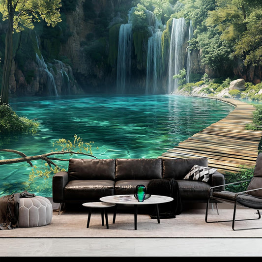 BSFHH Nature Tapestry Forest Tree Sea Cave Wall Hanging, Stream Through Rainforest Landscape Wall Art Tapestry for Bedroom Living room (Waterfall, 79"×59", Unframed)