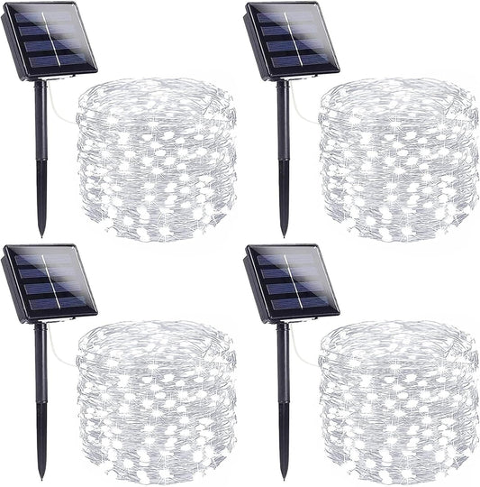 4 Pack Solar String Lights Outdoor, Extra-Long 400LED Solar Fairy Lights Waterproof, Outdoor Twinkle Light Silver Wire 8 Modes Fairy Light for Tree Garden Party Xmas Wedding Decor (Cool White)