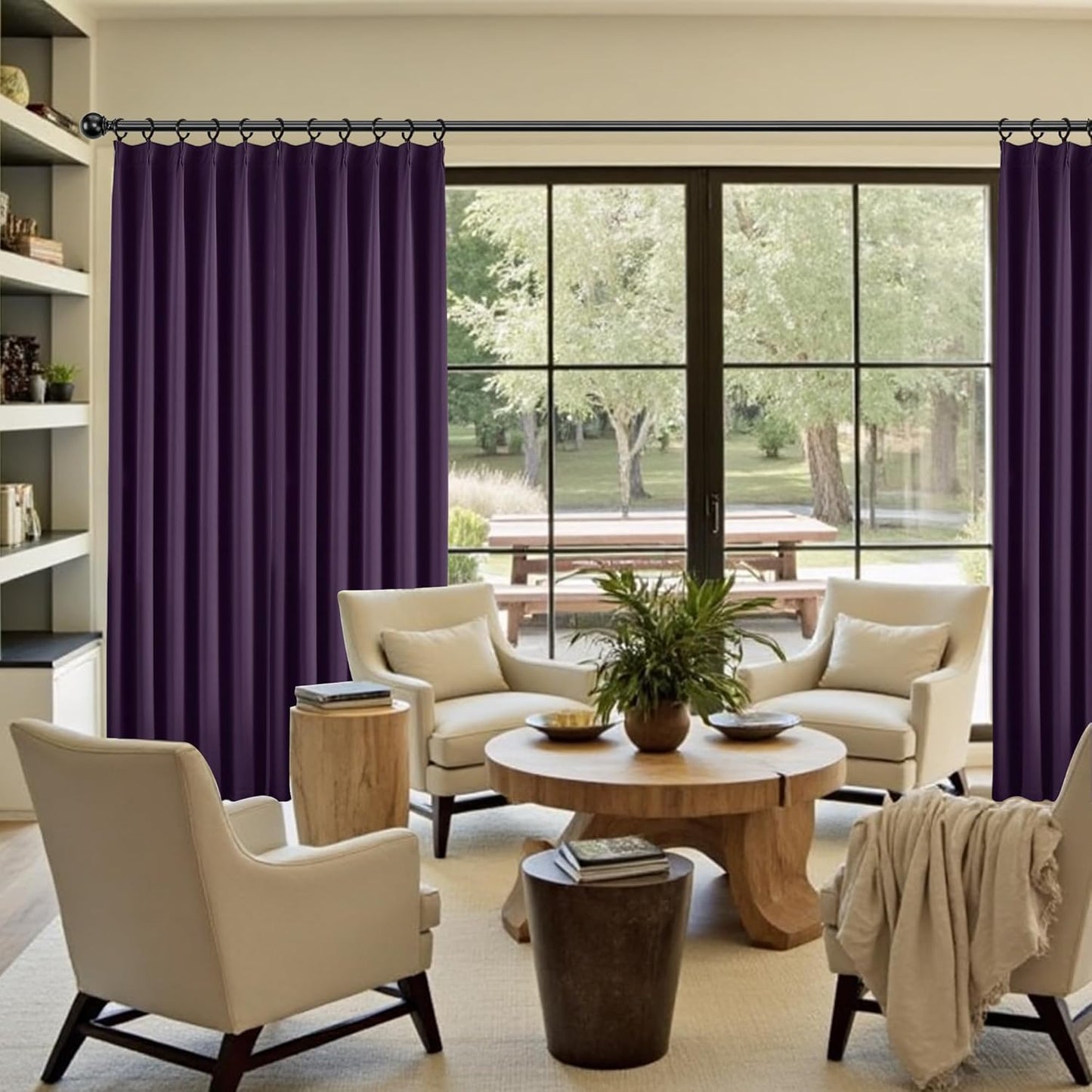 KangBang Royal Purple Pleated Long Curtain Drapes 120 Inches Long, Blackout Thermal Insulated Fashion Drapes for Living Room Sliding Door, Solid Modern Lush Decor, W40xL120,2 Panels