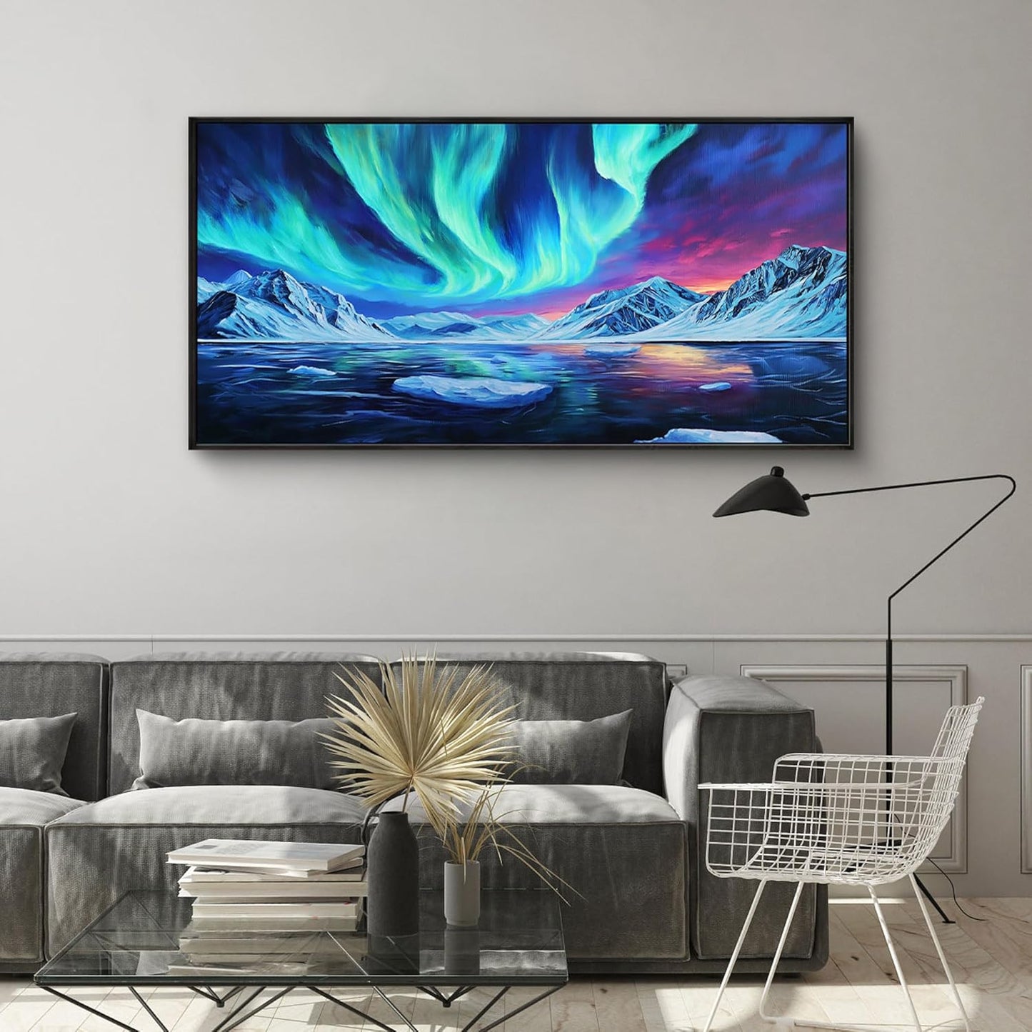 yiijeah Large Canvas Wall Art - Living Room Wall Decor Blue Aurora Scenery Paintings Framed Wall Pictures Artowrk for Walls Bedroom Nature Waterfall Landscape for Office Home Decor