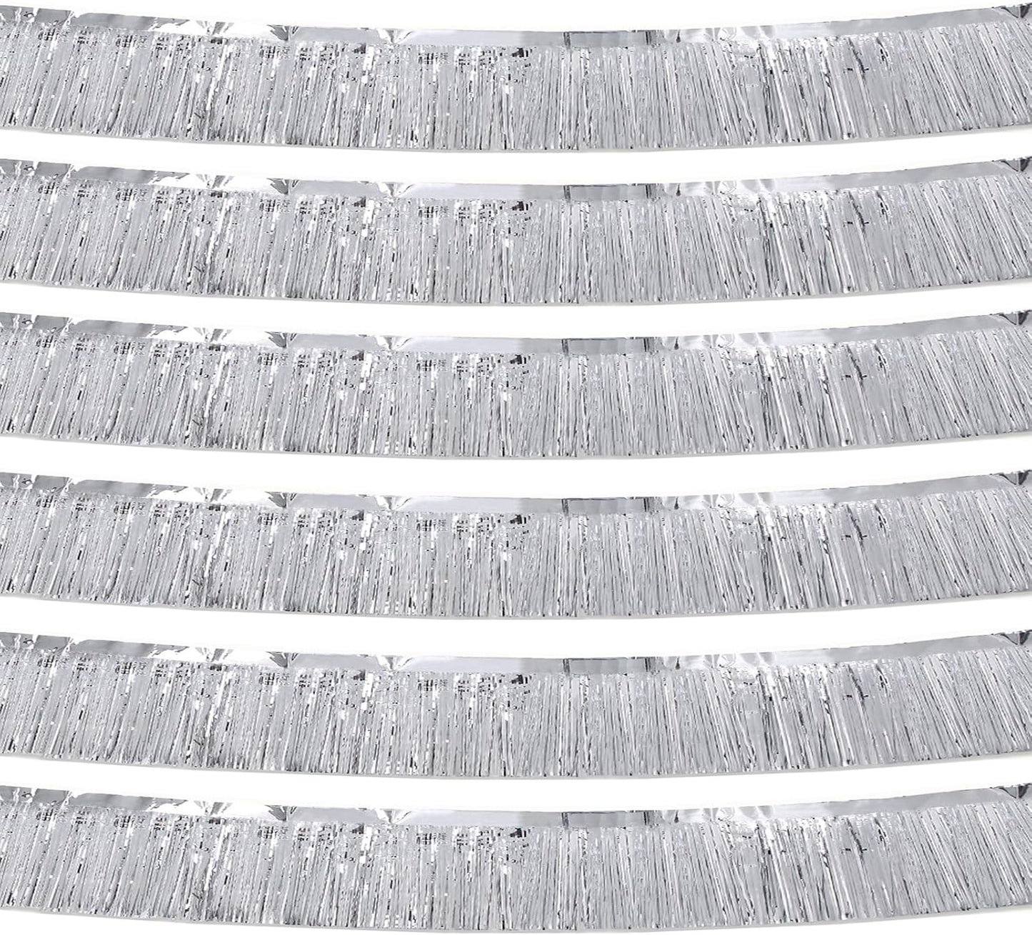 Silver Foil Fringe Garland 10FT 6packs, Metallic Foil Tinsel Fringe Banners for Parade Float Decorations Wedding, Birthday Party Graduation (six Silver)