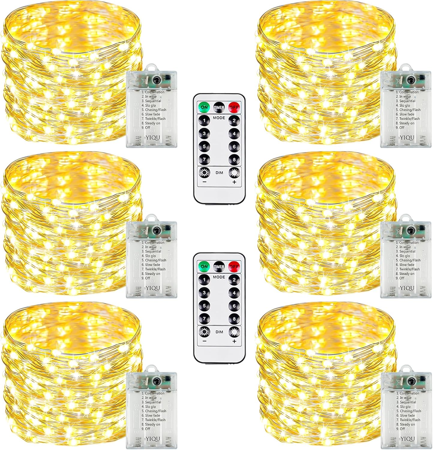 6 Pack Fairy Lights Battery Operated with Remote Control Timer, 26 FT 80 LED String Lights Outdoor Indoor, 8 Mode Twinkle Lights for Christmas Party Wedding Birthday Bedroom Decorations (Warm White)