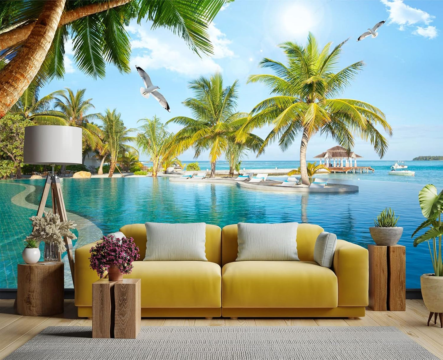 Palm Trees and Blue Sky Summer Island Wall Mural Wallpaper for Bedroom 178" x 117"