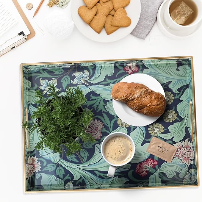 Spsyrine Serving Tray with Handles, Plastic Decorative Tray for Coffee Table, Living Room, Home Decor, Leicester