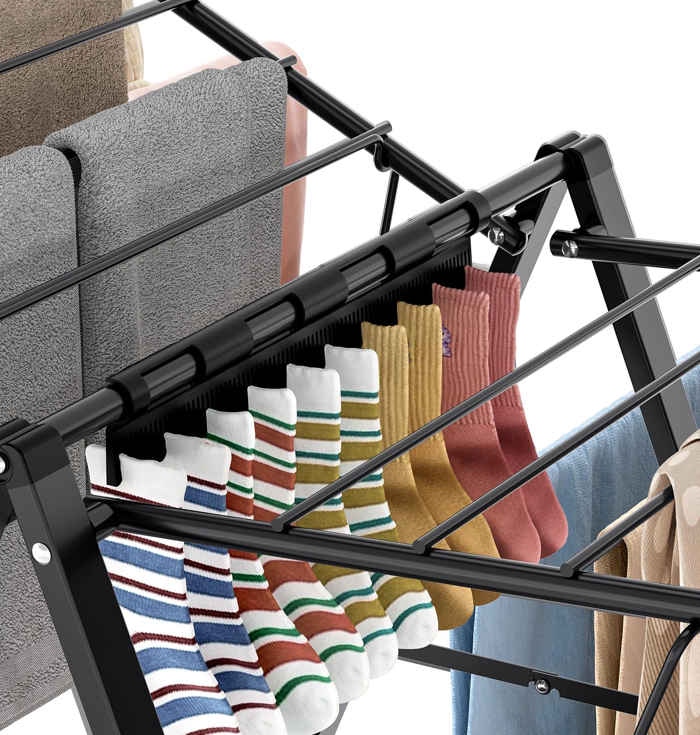 APEXCHASER Foldable Clothes Drying Rack, Metal Laundry Drying Rack Collapsible, Ultra Thin Clothes Rack for Sweater Bra Towel for Indoor & Outdoor Use, Height Adjustable Gullwing Clothes Airer, Black