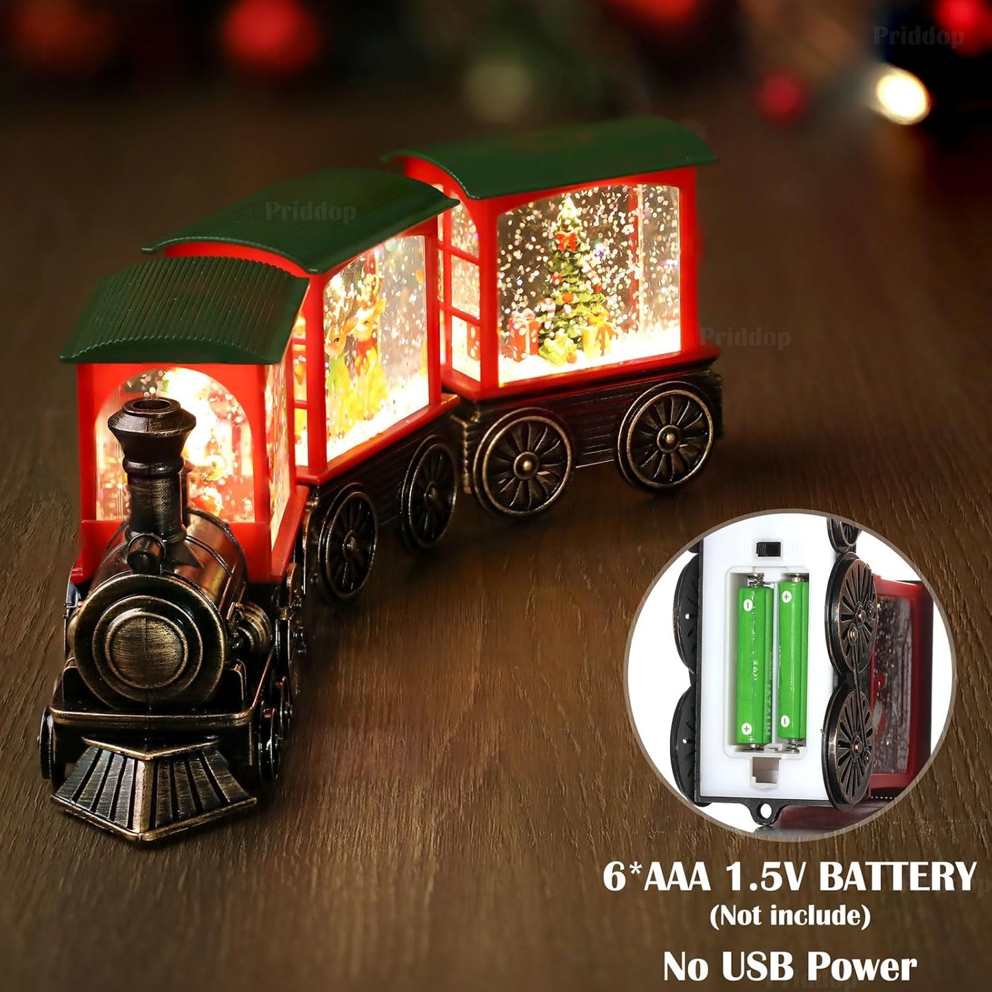 Christmas Snow Globe Train Santa Claus Reindeer Gifts Tree Classic Relief Texture Battery Powered LED Glitter Christmas Decorations Indoor