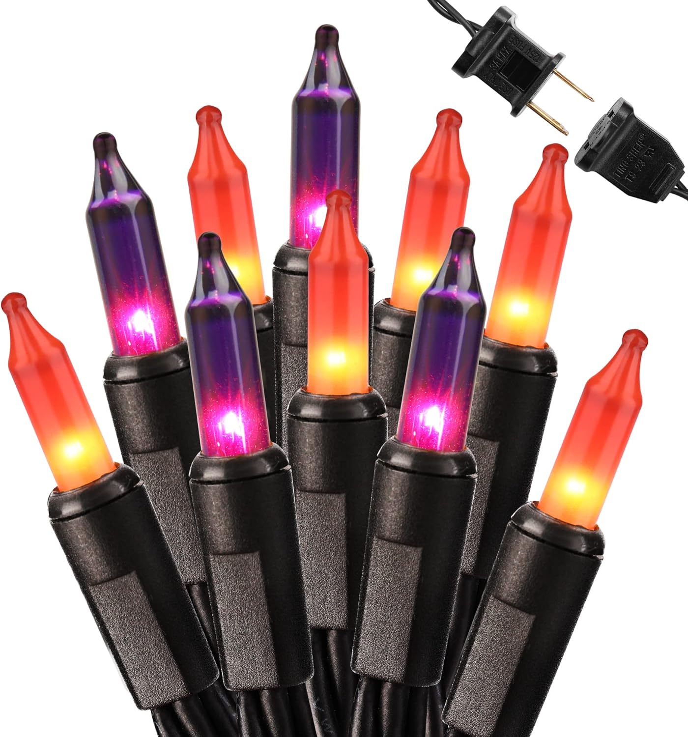 Brizled Orange & Purple Halloween Lights, 100 Count Connectable, UL Certified Incandescent String Lights, Black Wire Mini Lights Set for Indoor/Outdoor Halloween Party Decor