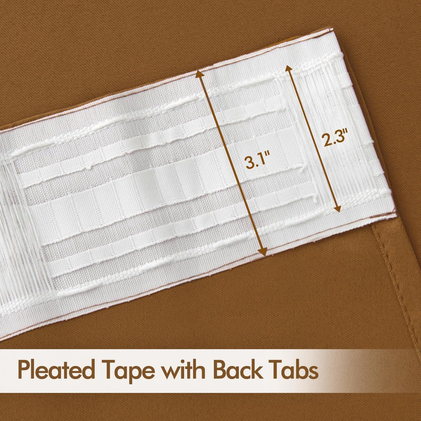 MIULEE Golden Brown Back Tab Blackout Curtains 108 Inch Long 2 Panels Set for Bedroom, Rod Pocket/Pinch Pleat Extra Long Thermal Insulated Living Room Darkening Pleated Light Blocking Drapes