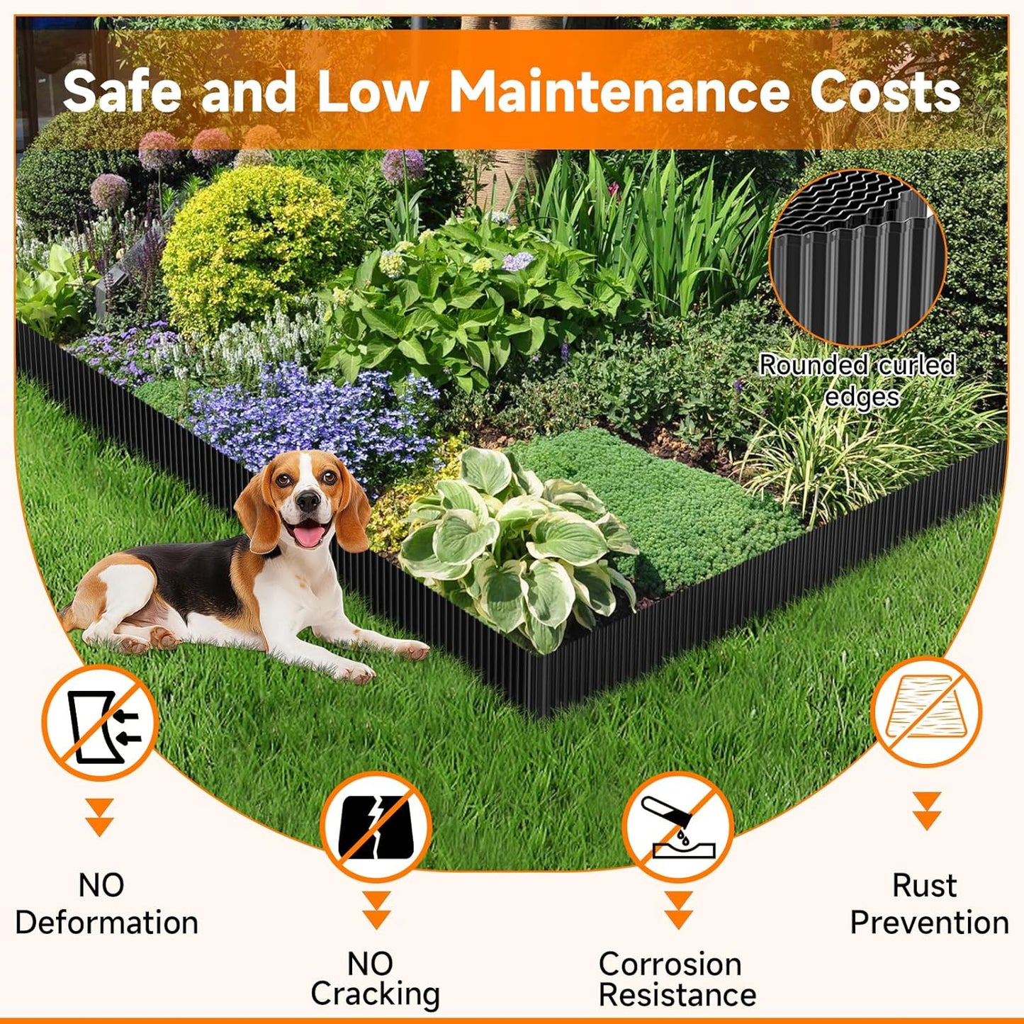 Corrugated Garden Edging,6"×20Ft Galvanized Steel Landscape Edging & Lawn Edging Border,Metal Garden Border for Flower Beds,Garden,Lawn,Raised Beds & Tree Surrounds(Black)